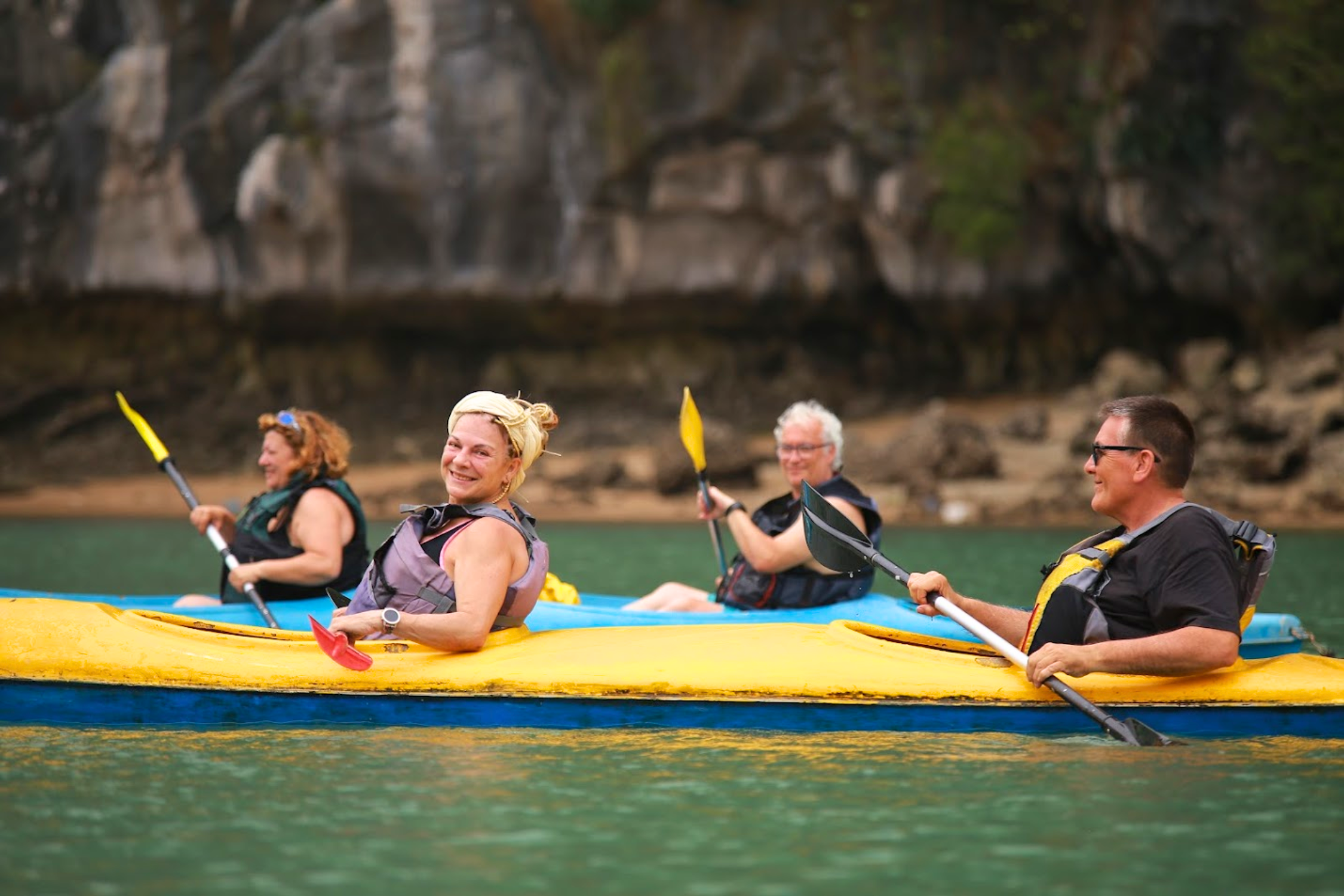 Paddling the Kayak in the middle of Lan Ha Bay