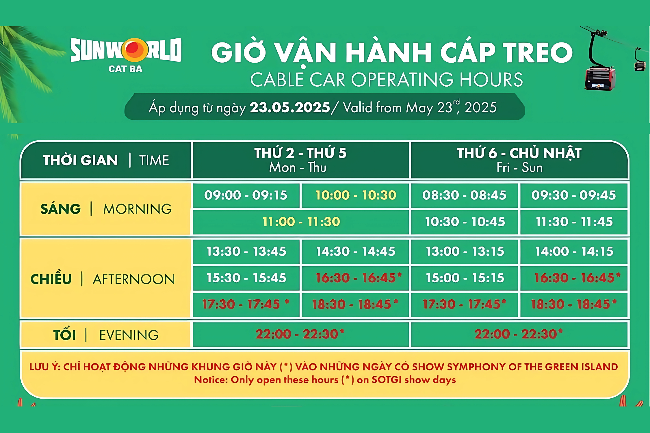 Operating Schedule of Cat Ba Cable Car